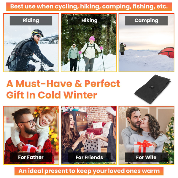 （物流随机发，自提可发加拿大）-加热颈围  暖感加热围巾，USB电源供电，3档温控模式，柔软亲肤可机洗，冬季露营/钓鱼必备-2