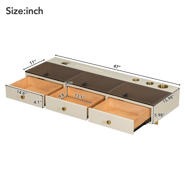 不支持自取。47 英寸带抽屉的浮动搁板，多用途壁挂式梳妆台，壁挂式书桌，卧室、浴室、理发店的浮动桌，米色和金色且不支持指定仓库发货-6