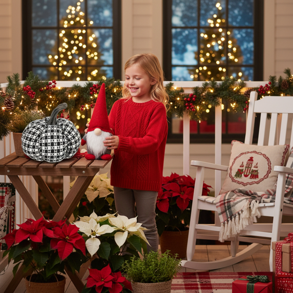 2件套圣诞节南瓜装饰7x7x6.7“面料黑白格子南瓜，非常适合恐怖节日展示FBA发货-4