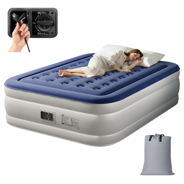 80*60*18in 植绒床面 PVC围带&底部 蓝色+白色 野营床垫 充气 带收纳袋 杯洞 美规插头 200kg-7