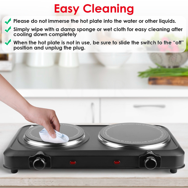 （物流随机发，自提可发加拿大）-烹饪用电热板，2 炉火电灶，1800 瓦便携式电炉，玻璃炉灶，无级调温，宿舍台式炉灶，与所有炊具兼容，易于清洁，轻型铸铁电炉，适用于房车/家庭/露营 110V-3