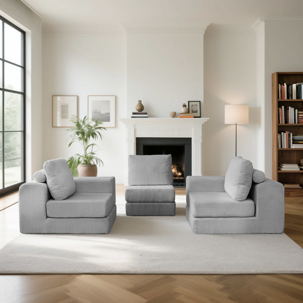 108'' Modular Sectional 3-Seater Cloud Sofa,Corduroy Convertible Sofa Bed ,living room.-7