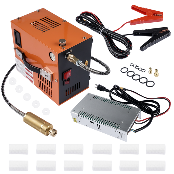 空气压缩机 Orange Air Compressor w/ Converter 4500PSI 30MPA Supports 12V-110V Power Supply-6