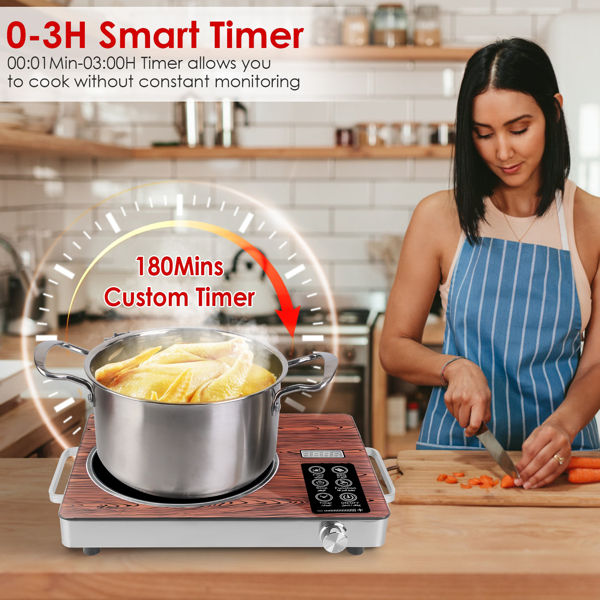 （物流随机发，自提可发加拿大）-3500W单头电炉灶 110V - 快速加热电热板，配备4种预设模式（煎炸/烧烤/炖煮/多功能），12档功率/温度调节，0-3小时定时器，便携式把手及易清洁玻璃表面，适用于宿舍/房车/露营-7