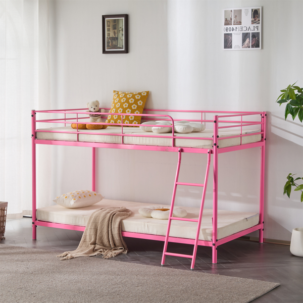 粉色 Twin 圆管双层矮床 护栏斜梯 铁床 美国-16