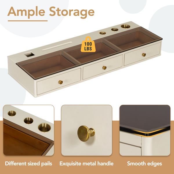 不支持自取。47 英寸带抽屉的浮动搁板，多用途壁挂式梳妆台，壁挂式书桌，卧室、浴室、理发店的浮动桌，米色和金色且不支持指定仓库发货-7