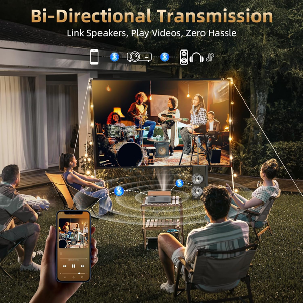 带 WiFi 6 和蓝牙 5.4 的投影仪，突出显示原生 1080P 户外电影投影仪，FUDONI 家庭影院自动 6D 梯形校正和最大 300 英寸屏幕，适用于 iOS/Android/电视棒 （亚马逊禁售）-5