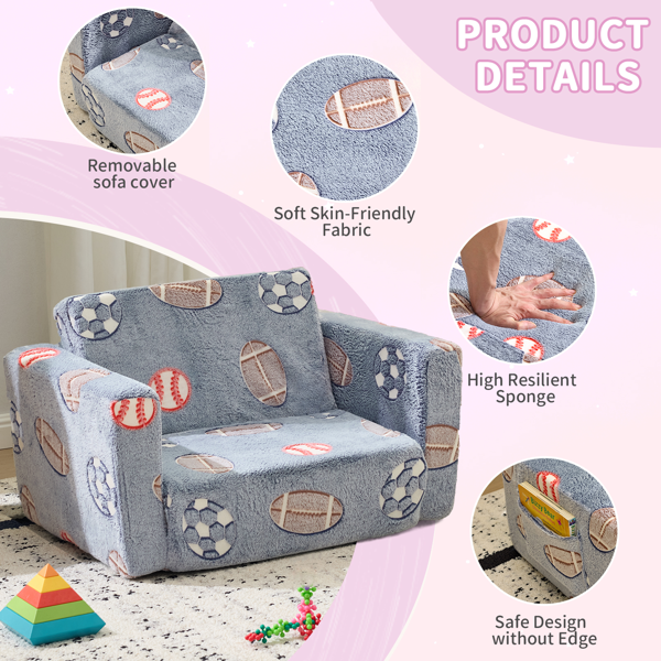 1pcs 全海绵 儿童单人折叠式沙发床 夜光 儿童沙发 灰蓝球类 法兰绒 KS-005-3