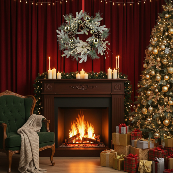 20英寸圣诞节花环带暖灯入口前门圣诞装饰的节日装饰FBA发货-7