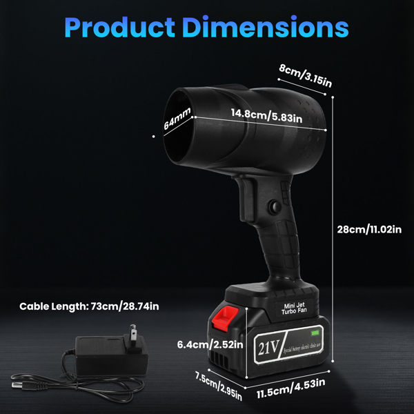 （物流随机发，自提可发加拿大）130000转/分钟无线迷你吹风机，1000W强劲电机搭载涡轮增压技术（550克风压/600克吹力），64毫米出风口设计，轻松清理重型碎屑-3