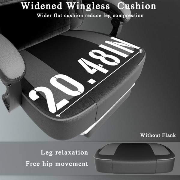 带袋装弹簧坐垫和脚凳的游戏椅，成人人体工学电脑椅，透气PU皮游戏椅，可调节头枕和腰部支撑办公桌椅-3