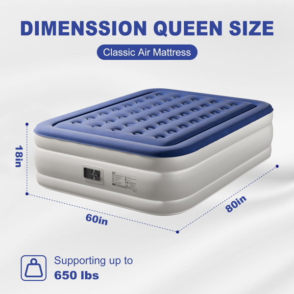 80*60*18in 植绒床面 PVC围带&底部 蓝色+白色 野营床垫 充气 带收纳袋 杯洞 美规插头 200kg-16