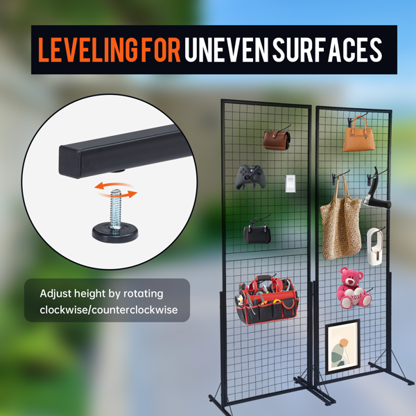 2件套24英寸x67英寸商业网格墙显示器，带T形底座-适用于零售店、工艺品博览会和贸易展的双面金属线板系统（包括挂钩和夹子）-7