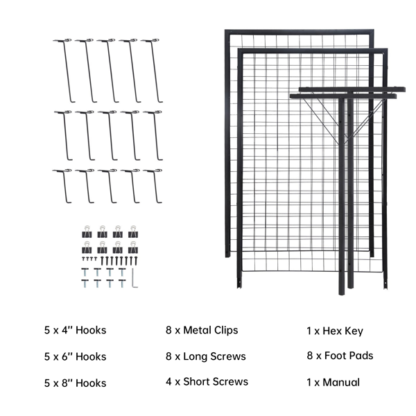 2件套24英寸x67英寸商业网格墙显示器，带T形底座-适用于零售店、工艺品博览会和贸易展的双面金属线板系统（包括挂钩和夹子）-8