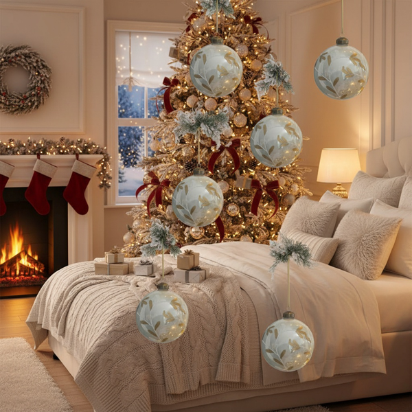 6件套3.9英寸圣诞玻璃球装饰品，用于节日树派对圣诞饰品的悬挂装饰FBA发货-8