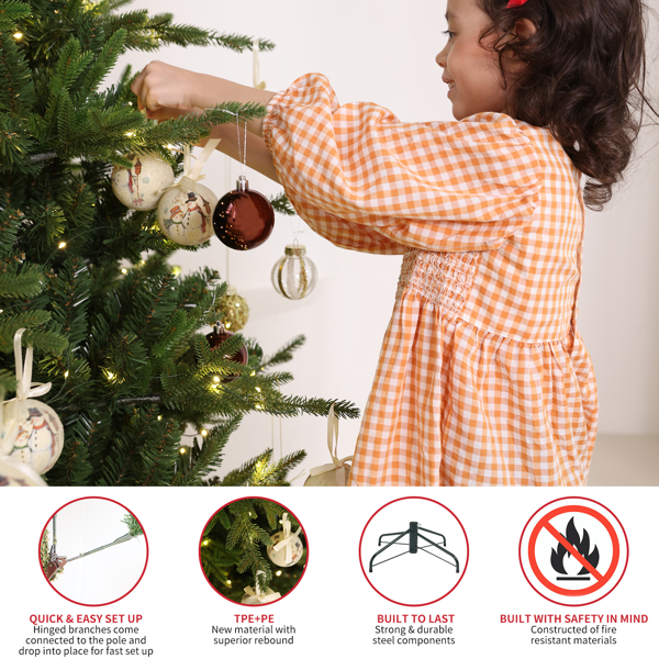 Balsam Fir 6.5英尺圣诞树 带预装灯的人造圣诞树，拥有3,025根树枝尖和991盏低压暖色LED灯，可折叠底座，树枝逼真防火-5