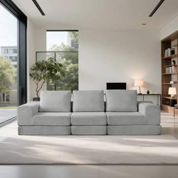 108'' Modular Sectional 3-Seater Cloud Sofa,Corduroy Convertible Sofa Bed ,living room.