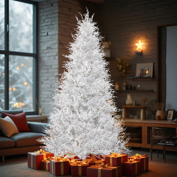 7ft 白色 枯枝树 自动树 PE  1218枝头 400皮线灯无极灯 圣诞树 30V 6W 美规-12