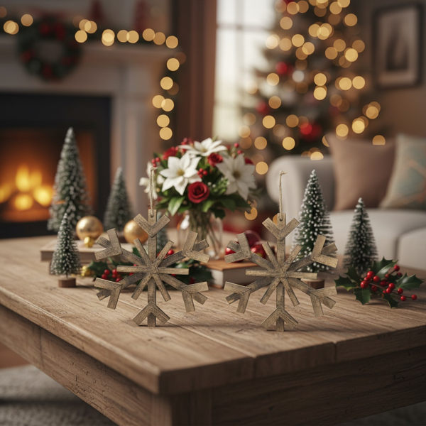 2件套17.7英寸圣诞树装饰品大型木制雪花装饰品乡村壁挂，用于度假屋展示FBA发货-16