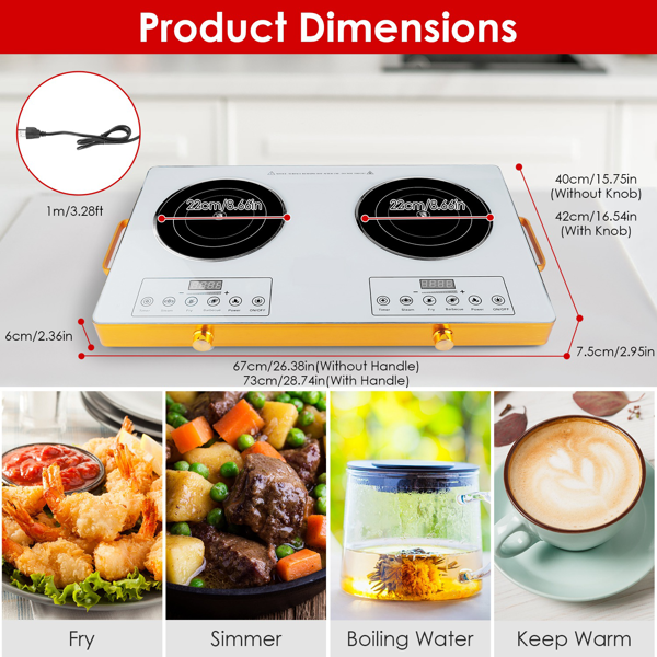 （物流随机发，自提可发加拿大）-7000W双头电炉灶 110V，配备2个3500W快速加热炉盘，4种预设模式（蒸/煎/烤/强火），11档功率调节，便携式把手及易清洁玻璃面板，适用于所有平底锅具，适合宿舍/房车/公寓/露营使用。-4
