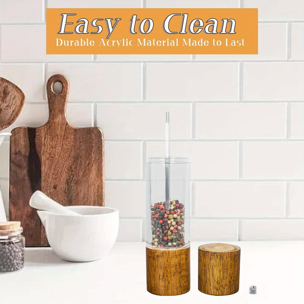 1套木质胡椒研磨器，8英寸盐磨胡椒磨，可调陶瓷转子盐胡椒摇瓶——1套橡木材质升级版亚克力厨房胡椒研磨器-4