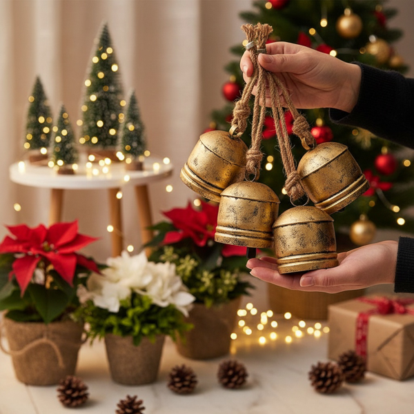 4件套圣诞钟装饰品4.5x6.1“铁制悬挂装饰品节日派对树装饰品FBA发货-4