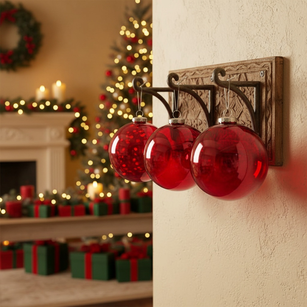 3件套6英寸红色玻璃圣诞装饰球节日树装饰品悬挂球用于派对装饰FBA发货-7