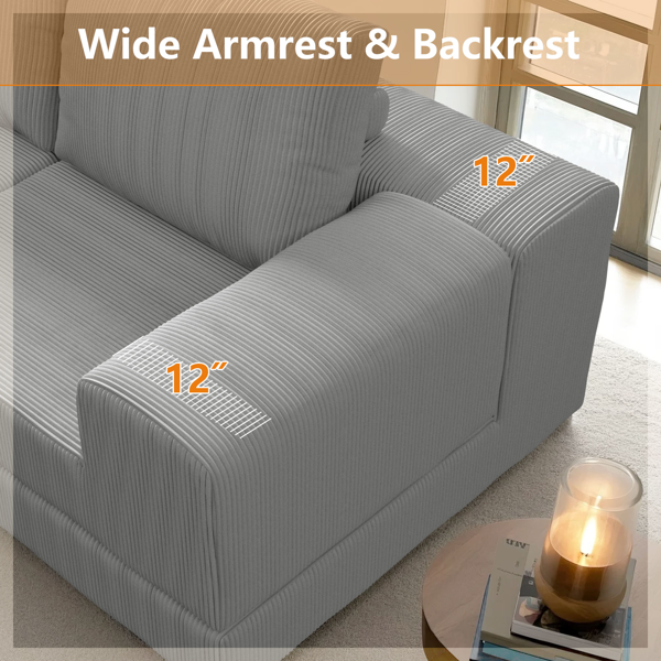 108'' Modular Sectional 3-Seater Cloud Sofa,Corduroy Convertible Sofa Bed ,living room.-5