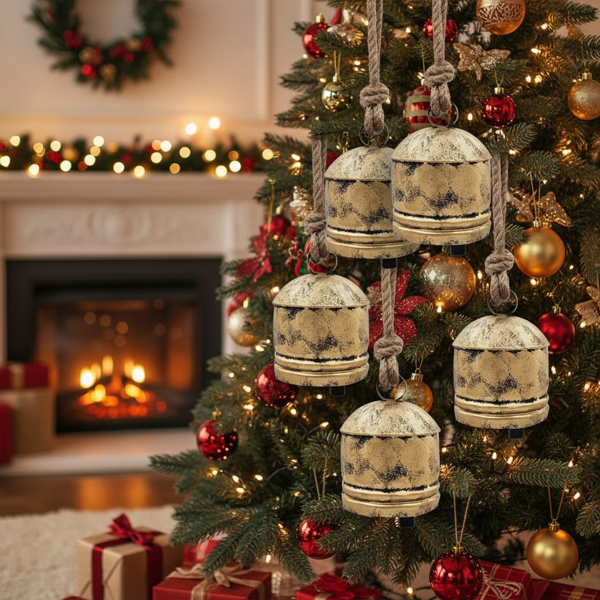 4件套圣诞钟装饰品4.5x6.1“铁制悬挂装饰品节日派对树装饰品FBA发货-23