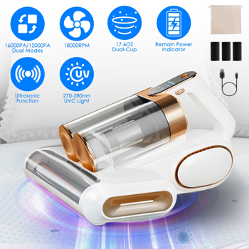 （物流随机发，自提可发加拿大）-床垫吸尘器，无线200W功率，16千帕强劲吸力，高效除过敏原，双集尘杯设计，电池电量显示，专为家居织物清洁打造