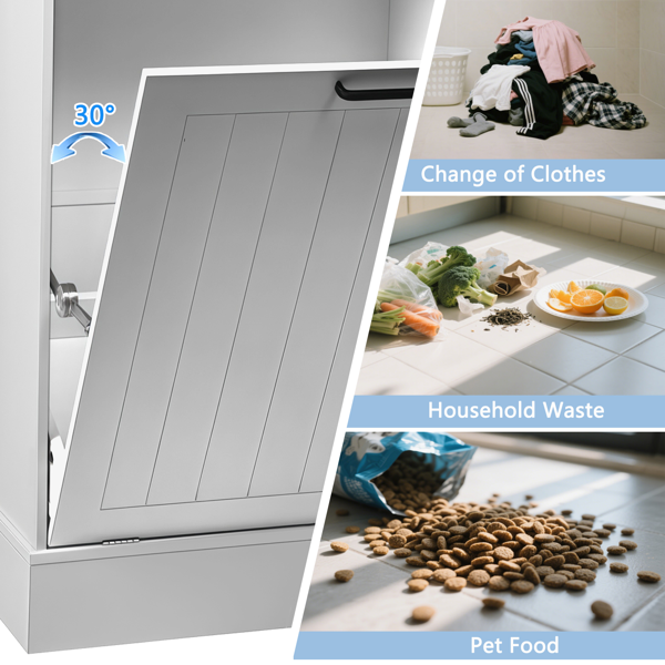 不支持自取。倾斜式垃圾桶柜、带抽屉的隐藏式木制垃圾桶柜、厨房独立式垃圾柜、10 加仑农舍洗衣篮柜（适用于厨房、客厅）（白色）且不支持指定仓库发货-7