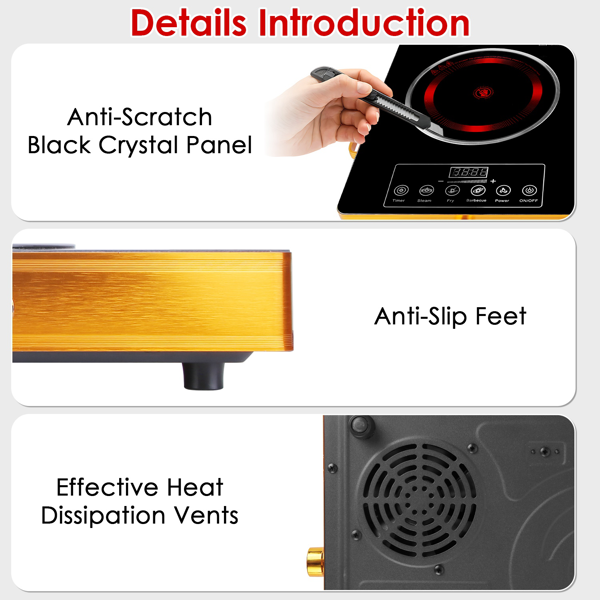 （物流随机发，自提可发加拿大）-7000W双头电炉灶 110V，配备2个3500W快速加热炉盘，4种预设模式（蒸/煎/烤/强火），11档功率调节，便携式把手及易清洁玻璃面板，适用于所有平底锅具，适合宿舍/房车/公寓/露营使用。-3