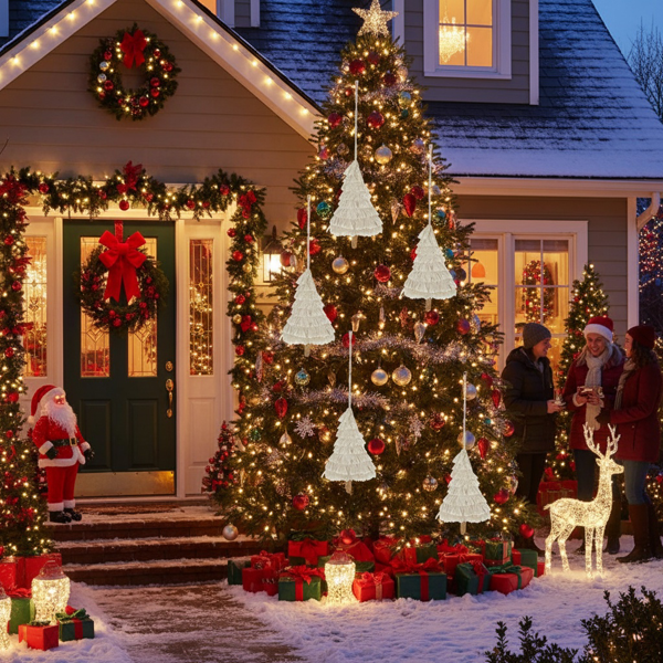 6件套圣诞树装饰品4.3x7.5英寸流苏树形悬挂装饰圣诞树装饰家居节日展示FBA发货-2