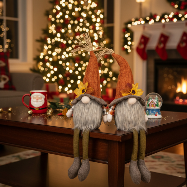 2件套圣诞节侏儒装饰5.5x3.5x20.5“织物坐式侏儒，带橙色帽子和枫叶，非常适合秋季收获和感恩节装饰FBA发货-8