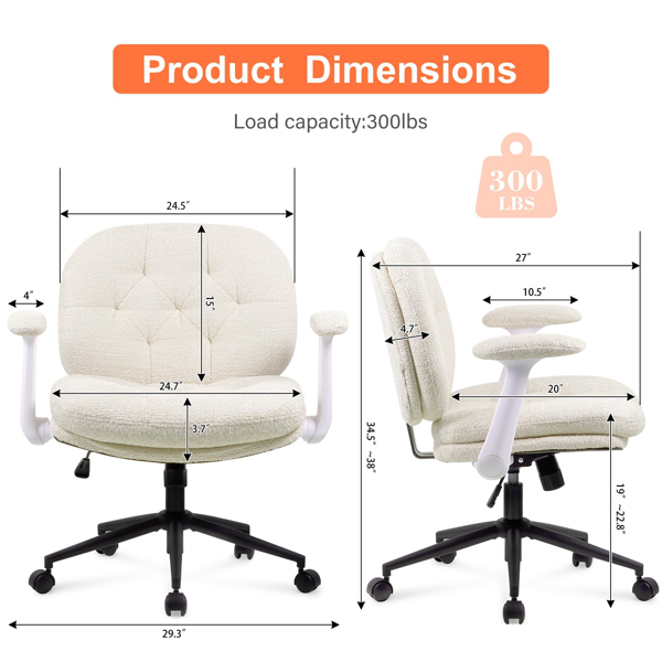 带翻转扶手的交叉腿椅、带轮子的交叉腿办公椅、适合女性的宽座椅舒适旋转椅、公寓、家庭、办公室的可调节化妆梳妆台椅、米色-2