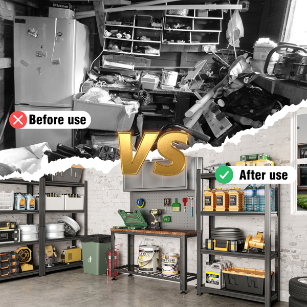 4 层可调金属储物架，适用于车库，棚屋，超市，客厅，多功能储物架，黑色，需要组装-7