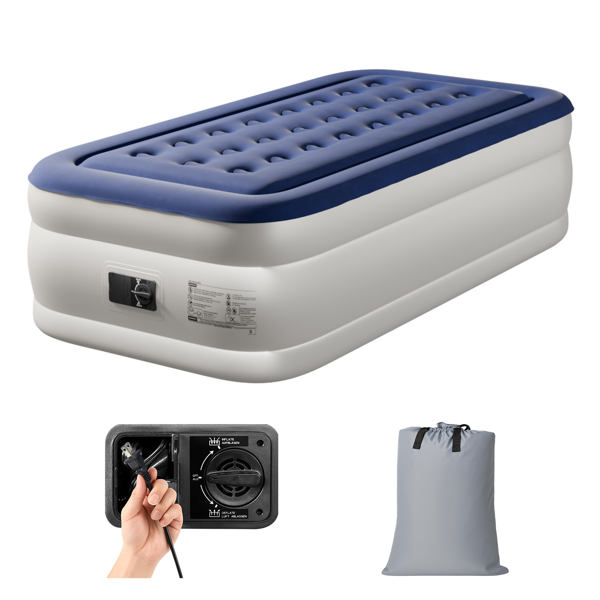 75*39*18in 植绒床面 PVC围带&底部 蓝色+白色 野营床垫 充气 带收纳袋 杯洞 美规插头 100kg-13