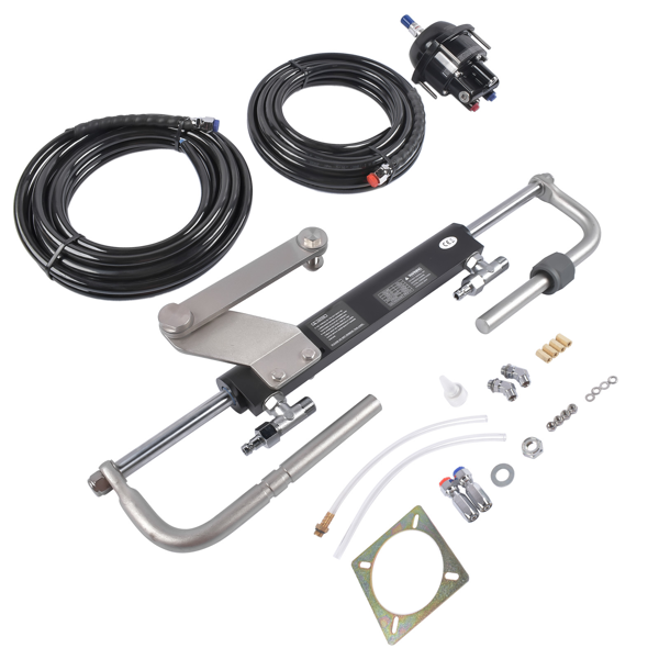 液压方向舵机套件 90 HP Marine Hydraulic Steering System with Two-Way Locking Valve, High-Pressure Pump & 2X 24ft Durable Nylon Hose for Single-Engine Boats-3