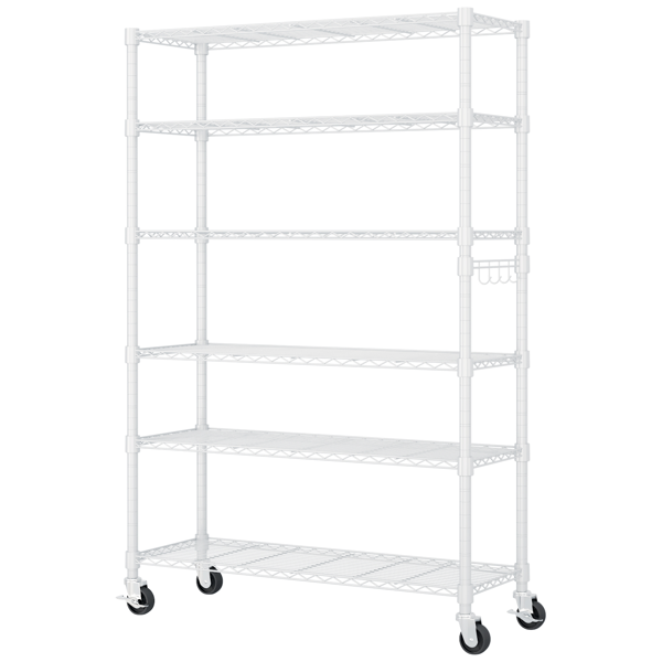 六层自由组合拆装带1排侧边挂钩 带调节脚与轮 展示架 铁 117*45*208cm 喷粉白色-2