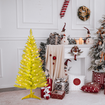 不支持自取。4 英尺金色圣诞树，配有 50 个 UL 灯、122 个 PVC 尖头 - 预装灯饰人造节日树，适合室内装饰、小空间、桌面、公寓或办公室且不支持指定仓库发货