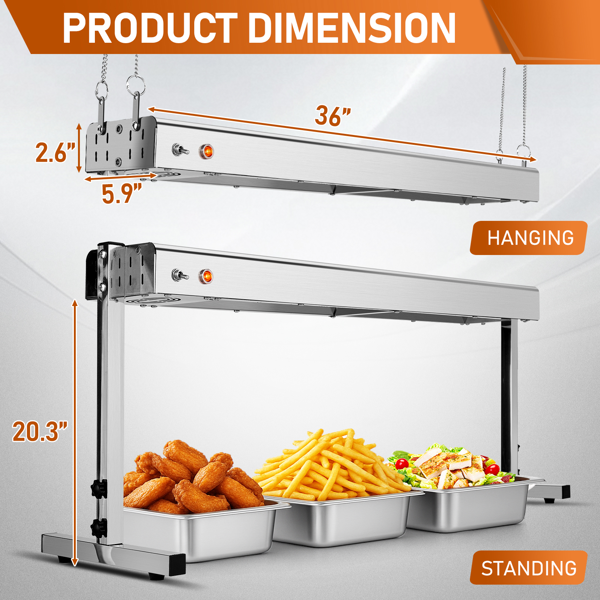 美规 HT-36H 110V 1000W 食物保温台 银色 不锈钢 吊式+立式两用 电动 带链条和支撑支架-4