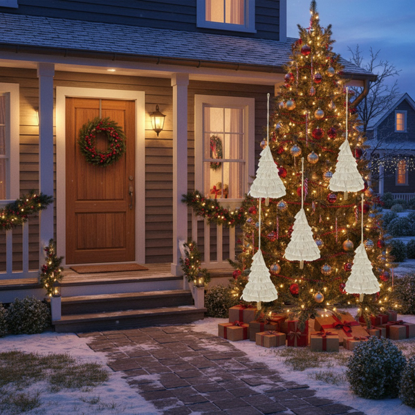 6件套圣诞树装饰品4.3x7.5英寸流苏树形悬挂装饰圣诞树装饰家居节日展示FBA发货-18