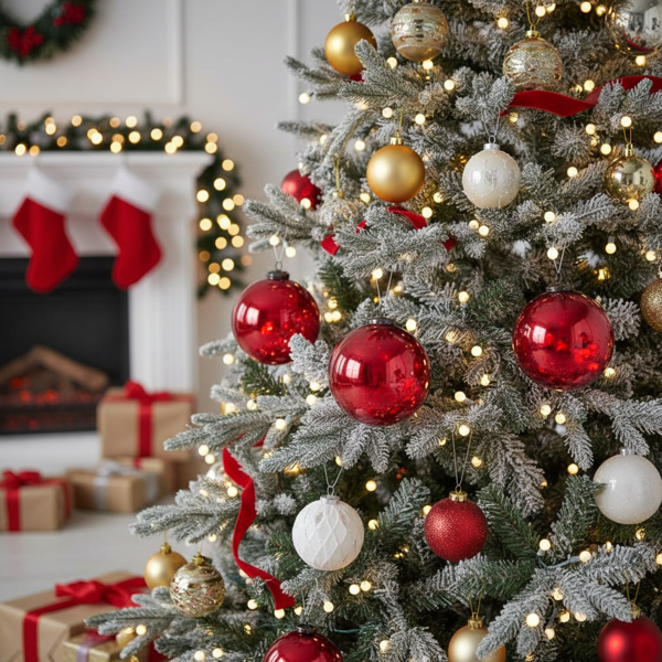 3件套6英寸红色玻璃圣诞装饰球节日树装饰品悬挂球用于派对装饰FBA发货-3