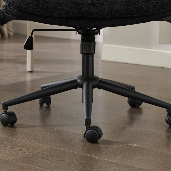 带翻转扶手的交叉腿椅、带轮子的交叉腿办公椅、适合女性的宽座椅舒适旋转椅、公寓、家庭、办公室的可调节化妆梳妆台椅、黑色-12