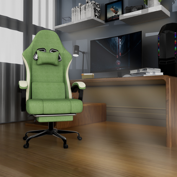 人体工学游戏椅，配备袋装弹簧坐垫，透气面料电脑椅带脚凳，可调节腰部支撑成人游戏椅-7