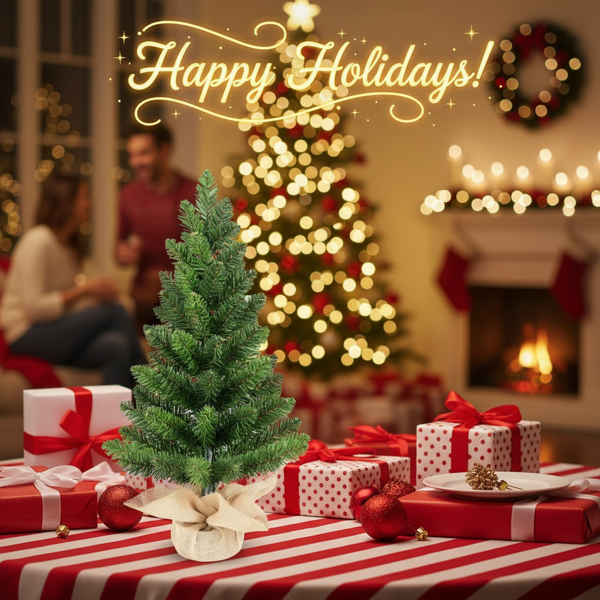 2个装2英尺桌面圣诞树，68头PVC绿树人造植物基迷你人造假日办公家具派对装饰桌面/桌子FBA发货-8