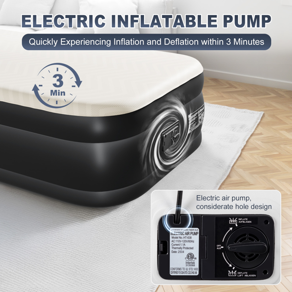 75*39*18in 海绵植绒床面 PVC围带&底部 米黄色+黑色 野营床垫 充气 带收纳袋 美规插头 100kg-15