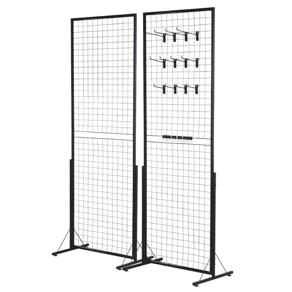 2件套24英寸x67英寸商业网格墙显示器，带T形底座-适用于零售店、工艺品博览会和贸易展的双面金属线板系统（包括挂钩和夹子）-12