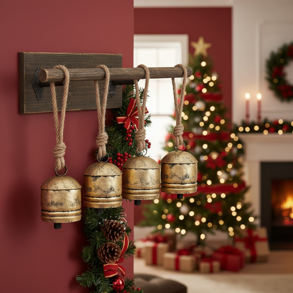 4件套圣诞钟装饰品4.5x6.1“铁制悬挂装饰品节日派对树装饰品FBA发货-9