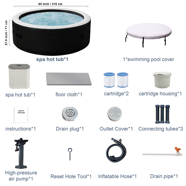 可容纳 5 至 6 人的大型热水浴缸，便携式户外水疗中心，配有 150 个喷气孔和 1 个热盖按摩热水浴缸，适用于露台花园和户外-2
